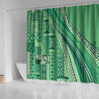 Pasifika Women's Day - Samoa Siapo Malu Tattoo Inspired Shower Curtain Jade