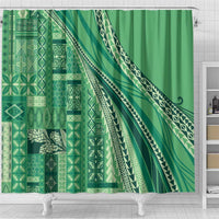 Pasifika Women's Day - Samoa Siapo Malu Tattoo Inspired Shower Curtain Jade