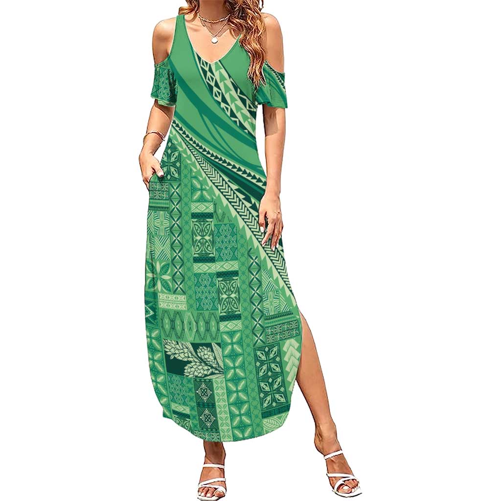 Pasifika Women's Day - Samoa Siapo Malu Tattoo Inspired Summer Maxi Dress Jade