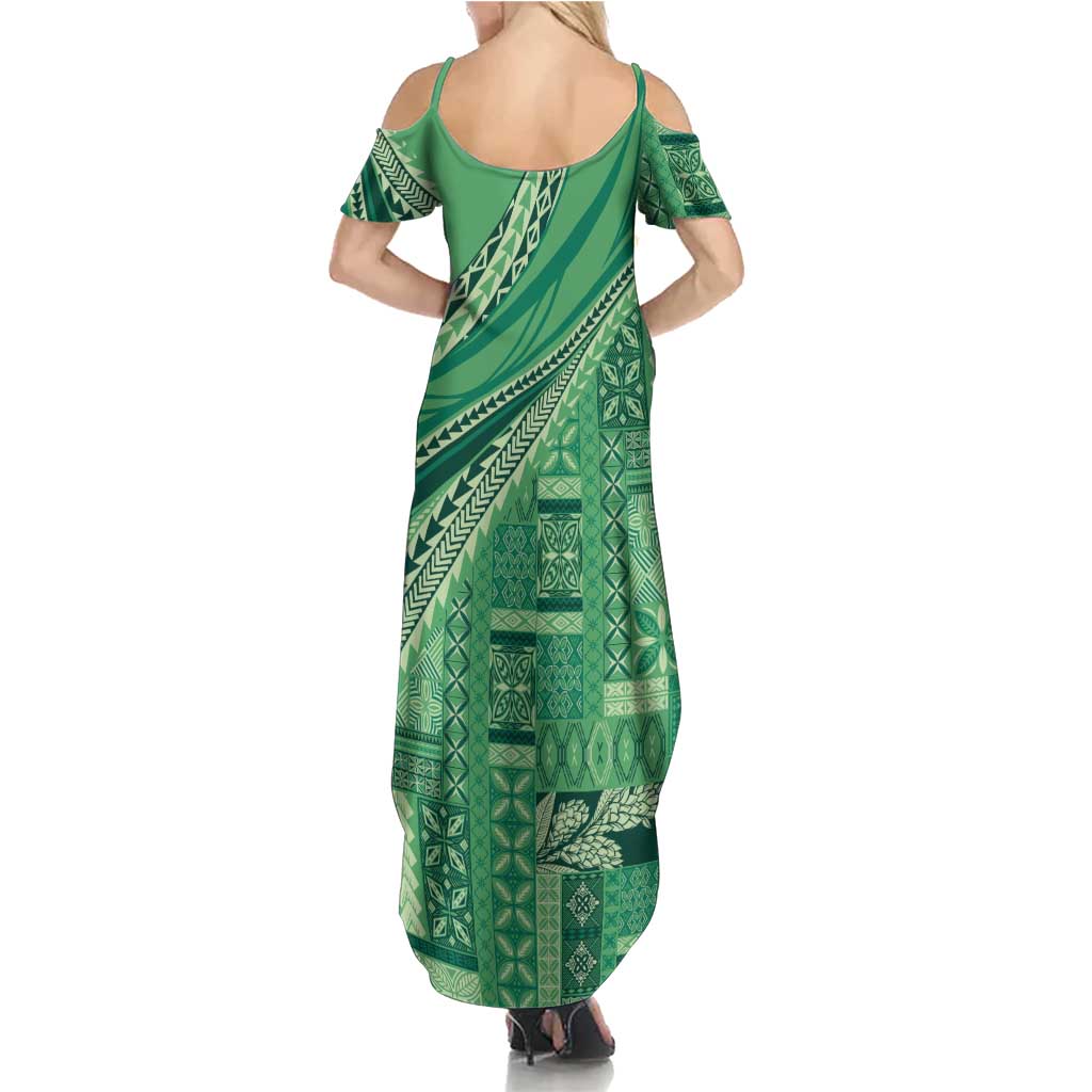 Pasifika Women's Day - Samoa Siapo Malu Tattoo Inspired Summer Maxi Dress Jade