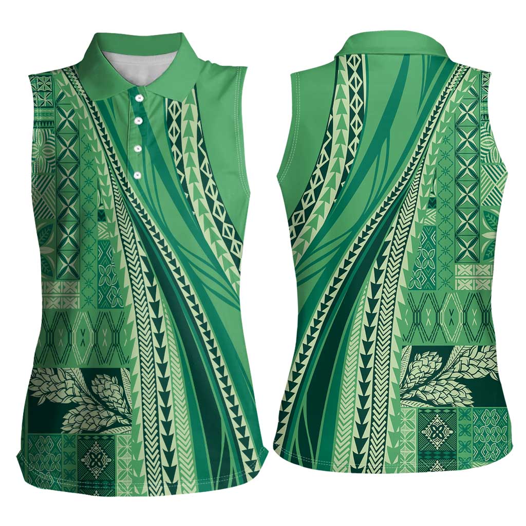 Pasifika Women's Day - Samoa Siapo Malu Tattoo Inspired Women Sleeveless Polo Shirt Jade LT7 - Polynesian Pride