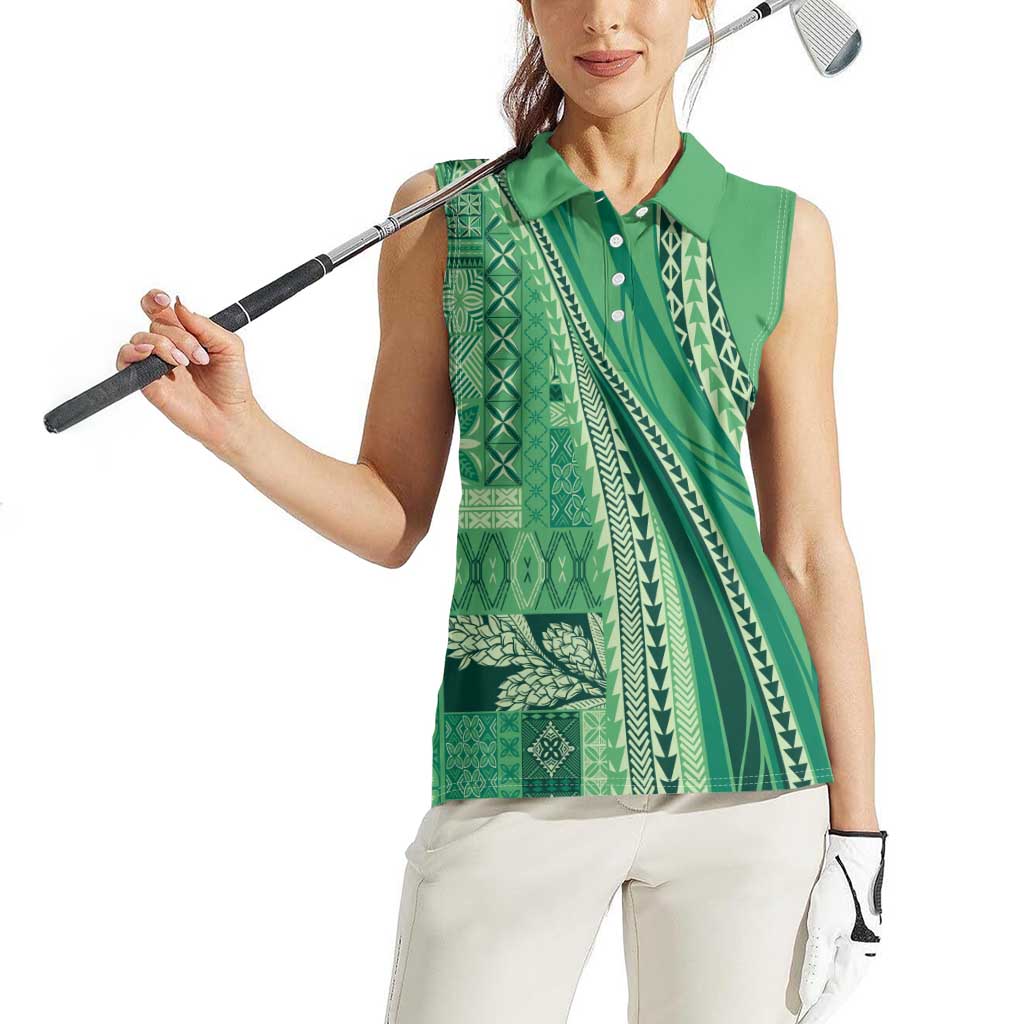 Pasifika Women's Day - Samoa Siapo Malu Tattoo Inspired Women Sleeveless Polo Shirt Jade LT7 - Polynesian Pride