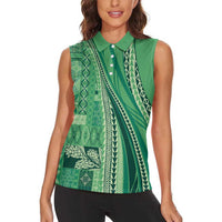 Pasifika Women's Day - Samoa Siapo Malu Tattoo Inspired Women Sleeveless Polo Shirt Jade LT7 - Polynesian Pride