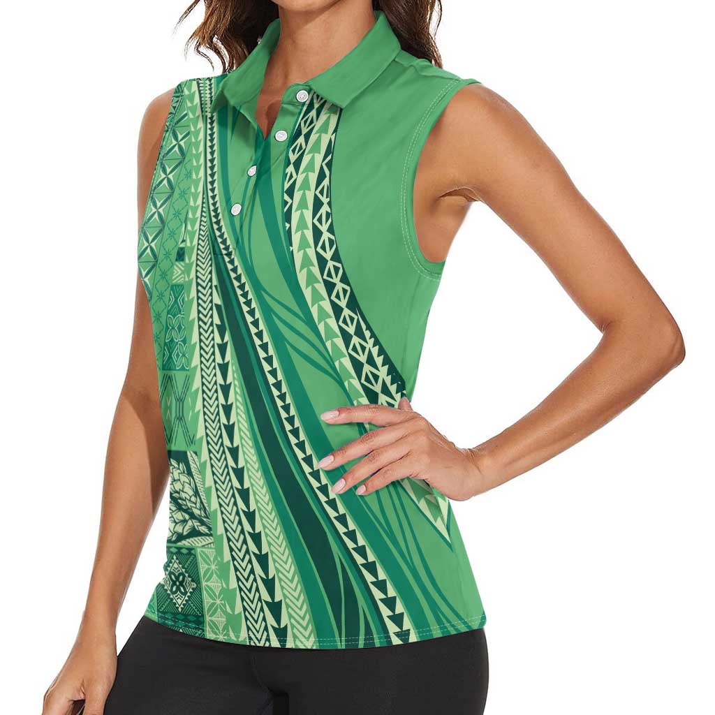 Pasifika Women's Day - Samoa Siapo Malu Tattoo Inspired Women Sleeveless Polo Shirt Jade LT7 - Polynesian Pride