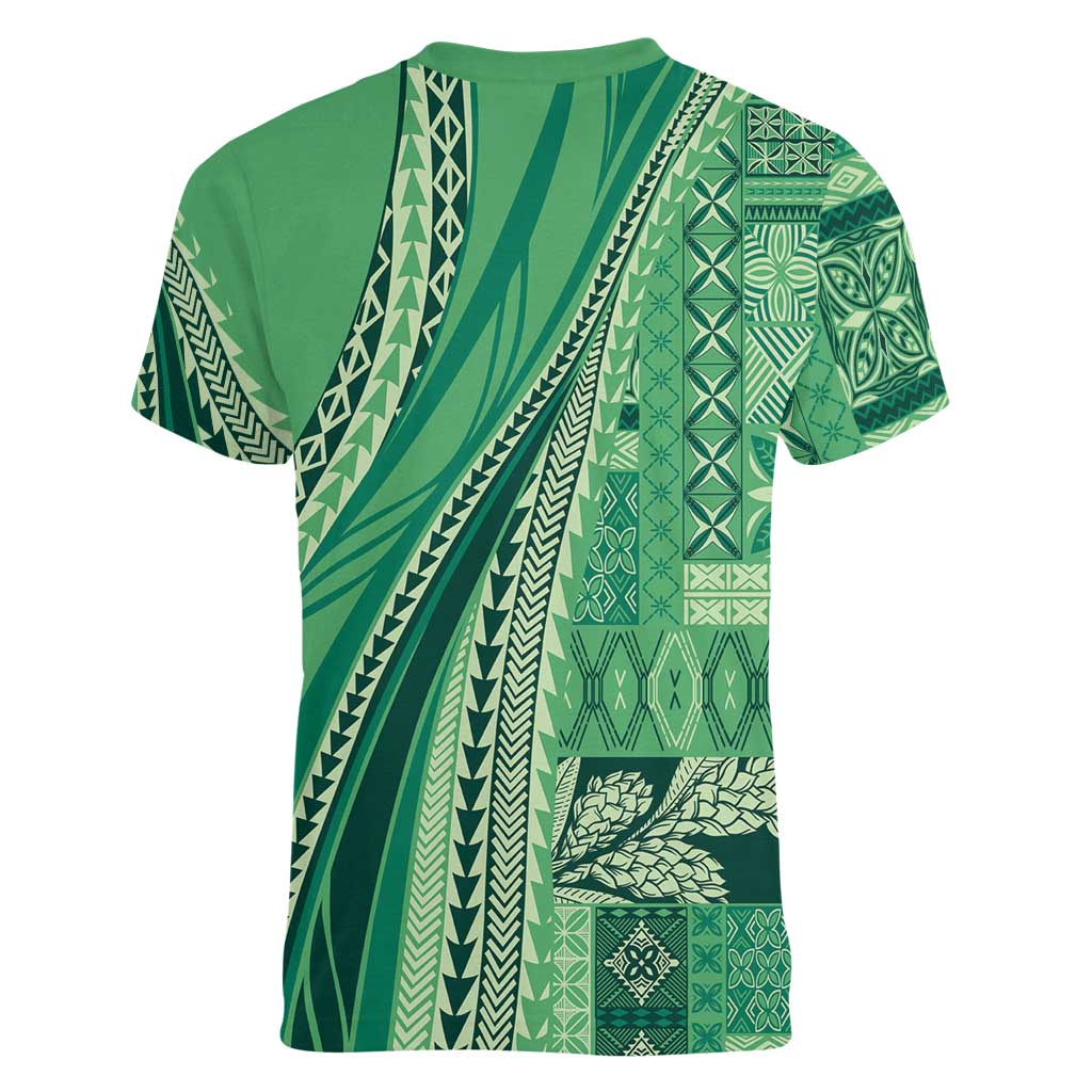 Pasifika Women's Day - Samoa Siapo Malu Tattoo Inspired Women V-Neck T-Shirt Jade
