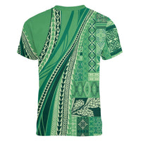 Pasifika Women's Day - Samoa Siapo Malu Tattoo Inspired Women V-Neck T-Shirt Jade