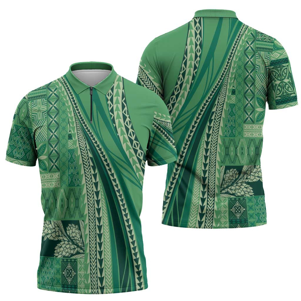 Pasifika Women's Day - Samoa Siapo Malu Tattoo Inspired Zipper Polo Shirt Jade