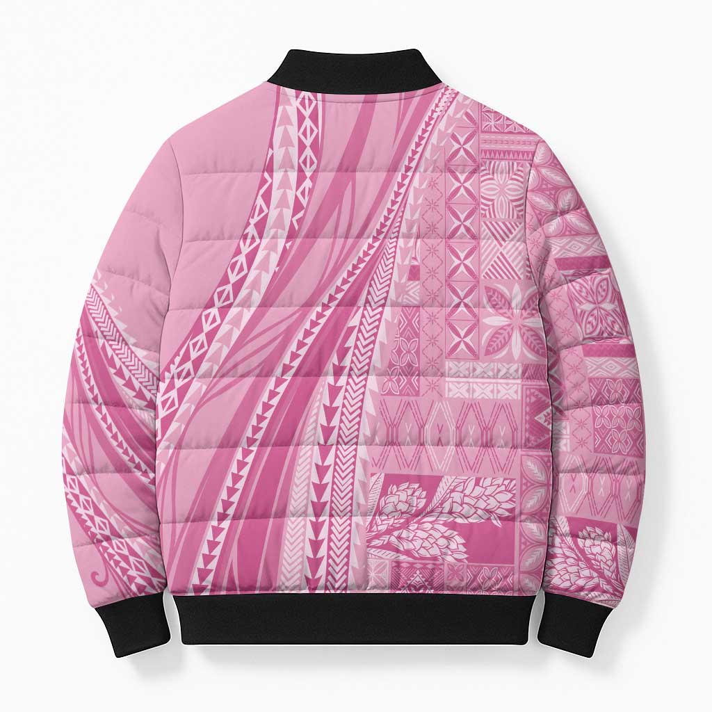 Pasifika Women's Day - Samoa Siapo Malu Tattoo Inspired Bomber Puffer Jacket Pink