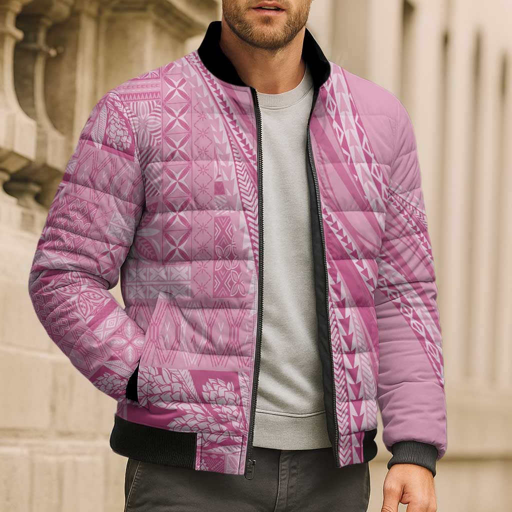 Pasifika Women's Day - Samoa Siapo Malu Tattoo Inspired Bomber Puffer Jacket Pink