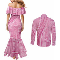 Pasifika Women's Day - Samoa Siapo Malu Tattoo Inspired Couples Matching Mermaid Dress and Long Sleeve Button Shirt Pink LT7 - Polynesian Pride