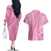 Pasifika Women's Day - Samoa Siapo Malu Tattoo Inspired Couples Matching Off The Shoulder Long Sleeve Dress and Hawaiian Shirt Pink LT7 - Polynesian Pride