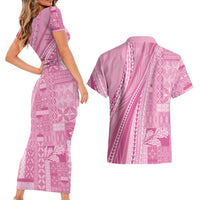 Pasifika Women's Day - Samoa Siapo Malu Tattoo Inspired Couples Matching Short Sleeve Bodycon Dress and Hawaiian Shirt Pink LT7 - Polynesian Pride