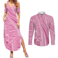 Pasifika Women's Day - Samoa Siapo Malu Tattoo Inspired Couples Matching Summer Maxi Dress and Long Sleeve Button Shirt Pink LT7 Pink - Polynesian Pride