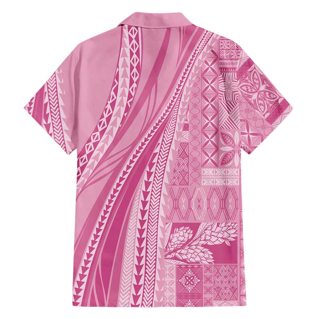 Pasifika Women's Day - Samoa Siapo Malu Tattoo Inspired Family Matching Off Shoulder Short Dress and Hawaiian Shirt Pink