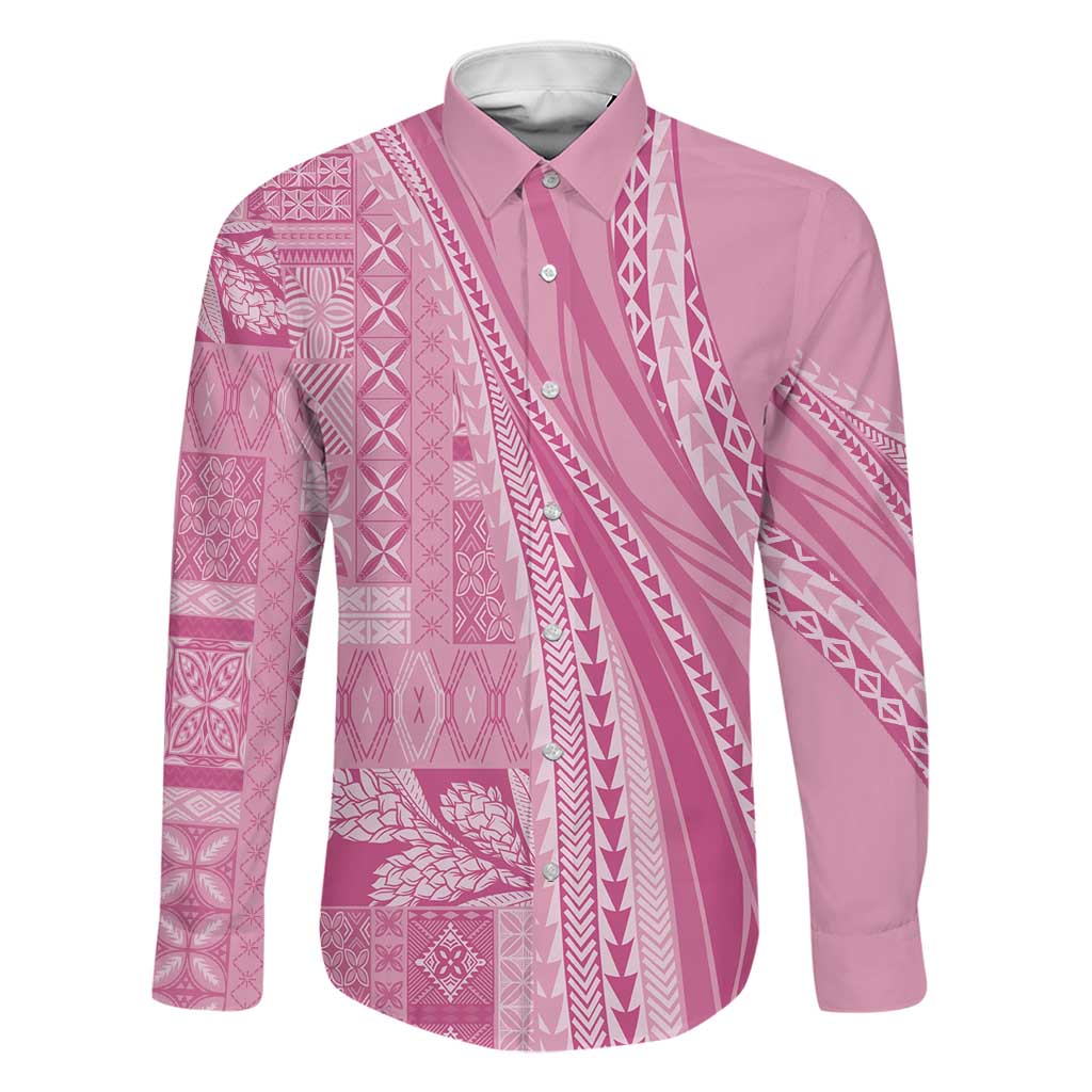 Pasifika Women's Day - Samoa Siapo Malu Tattoo Inspired Family Matching Off Shoulder Short Dress and Hawaiian Shirt Pink