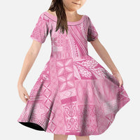 Pasifika Women's Day - Samoa Siapo Malu Tattoo Inspired Family Matching Short Sleeve Bodycon Dress and Hawaiian Shirt Pink LT7 Daughter's Dress Pink - Polynesian Pride