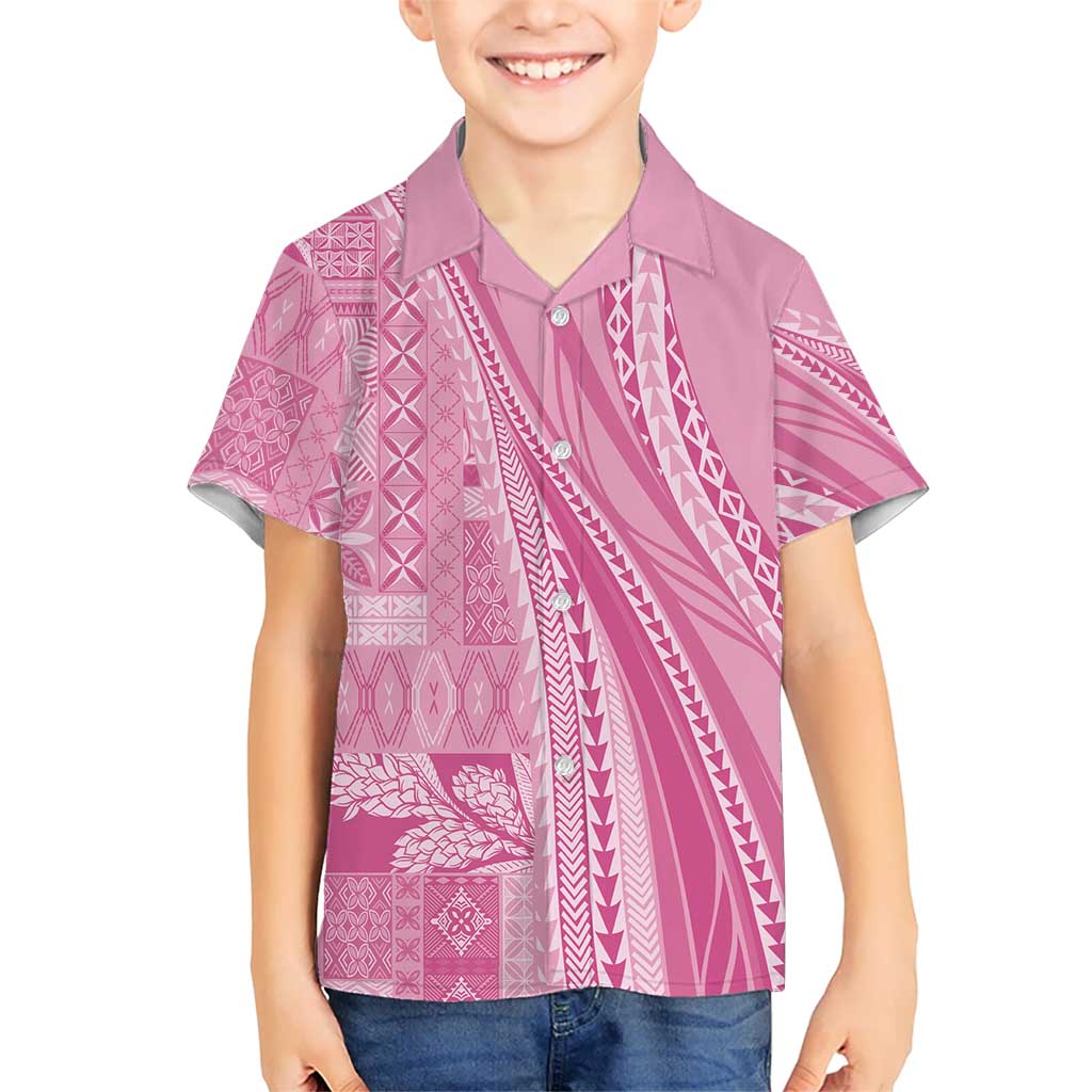 Pasifika Women's Day - Samoa Siapo Malu Tattoo Inspired Family Matching Summer Maxi Dress and Hawaiian Shirt Pink