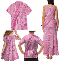 Pasifika Women's Day - Samoa Siapo Malu Tattoo Inspired Family Matching Tank Maxi Dress and Hawaiian Shirt Pink