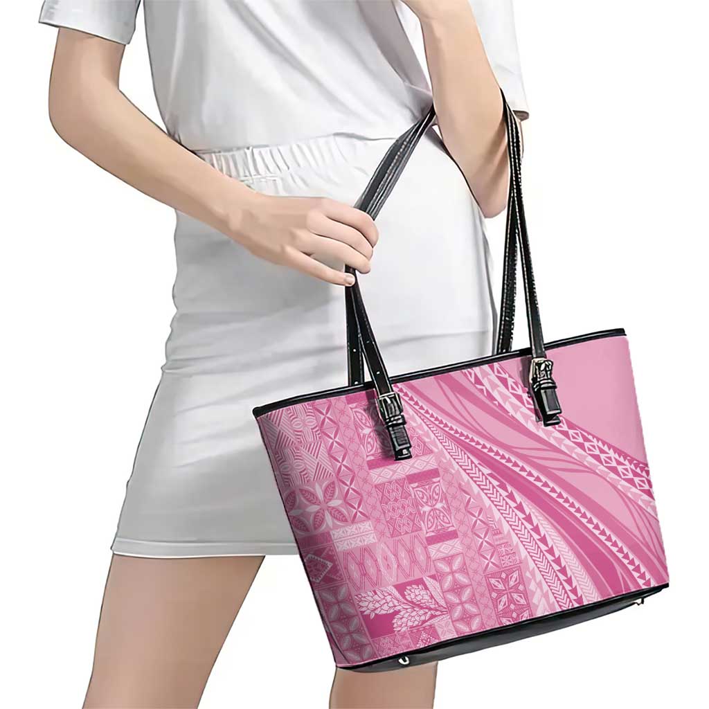 Pasifika Women's Day - Samoa Siapo Malu Tattoo Inspired Leather Tote Bag Pink