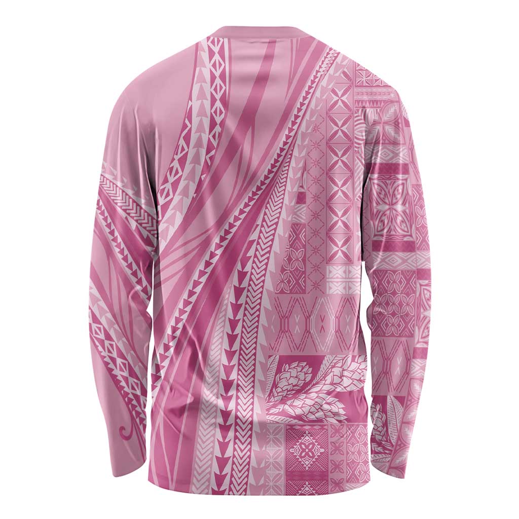 Pasifika Women's Day - Samoa Siapo Malu Tattoo Inspired Long Sleeve Shirt Pink