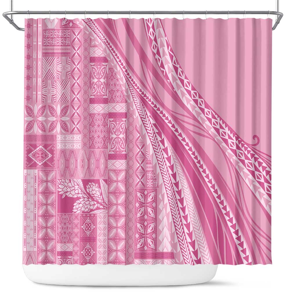 Pasifika Women's Day - Samoa Siapo Malu Tattoo Inspired Shower Curtain Pink