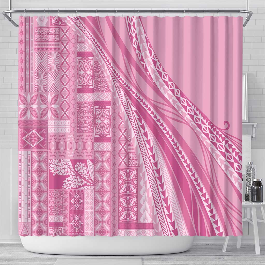Pasifika Women's Day - Samoa Siapo Malu Tattoo Inspired Shower Curtain Pink