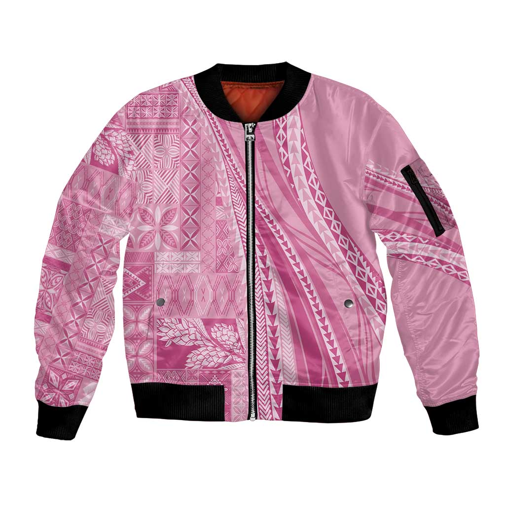 Pasifika Women's Day - Samoa Siapo Malu Tattoo Inspired Sleeve Zip Bomber Jacket Pink