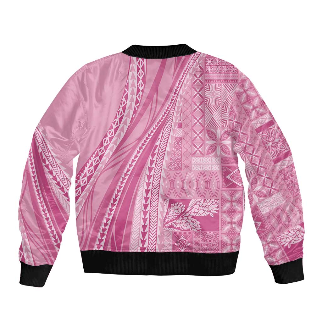 Pasifika Women's Day - Samoa Siapo Malu Tattoo Inspired Sleeve Zip Bomber Jacket Pink