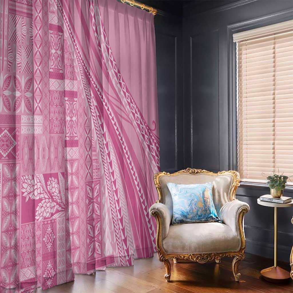 Pasifika Women's Day - Samoa Siapo Malu Tattoo Inspired Window Curtain Pink