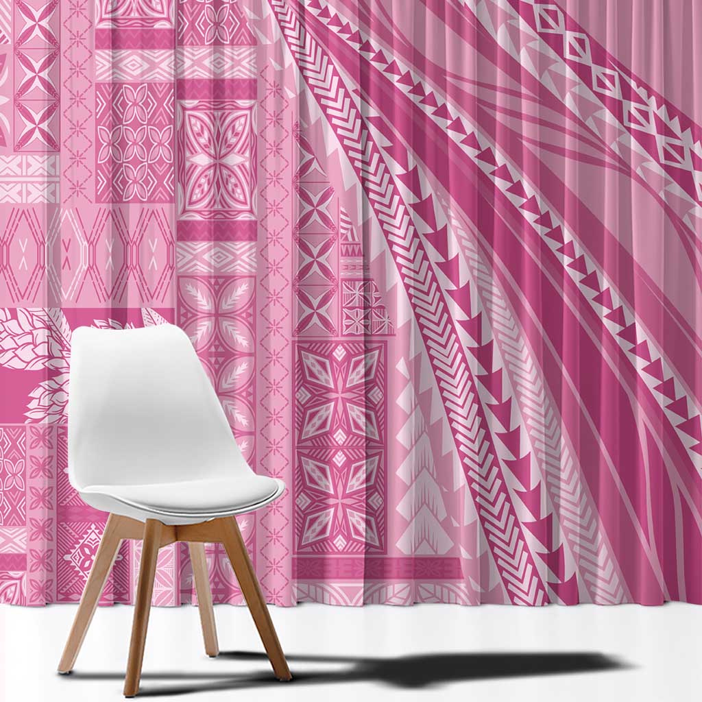 Pasifika Women's Day - Samoa Siapo Malu Tattoo Inspired Window Curtain Pink