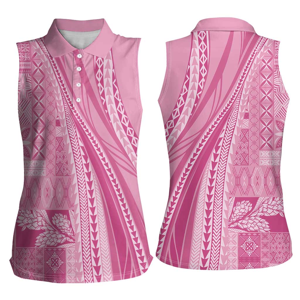 Pasifika Women's Day - Samoa Siapo Malu Tattoo Inspired Women Sleeveless Polo Shirt Pink LT7 - Polynesian Pride