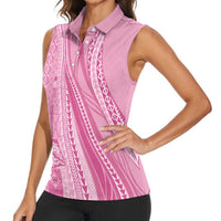 Pasifika Women's Day - Samoa Siapo Malu Tattoo Inspired Women Sleeveless Polo Shirt Pink LT7 - Polynesian Pride