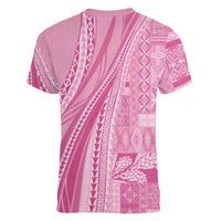 Pasifika Women's Day - Samoa Siapo Malu Tattoo Inspired Women V-Neck T-Shirt Pink LT7 - Polynesian Pride