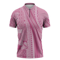 Pasifika Women's Day - Samoa Siapo Malu Tattoo Inspired Zipper Polo Shirt Pink