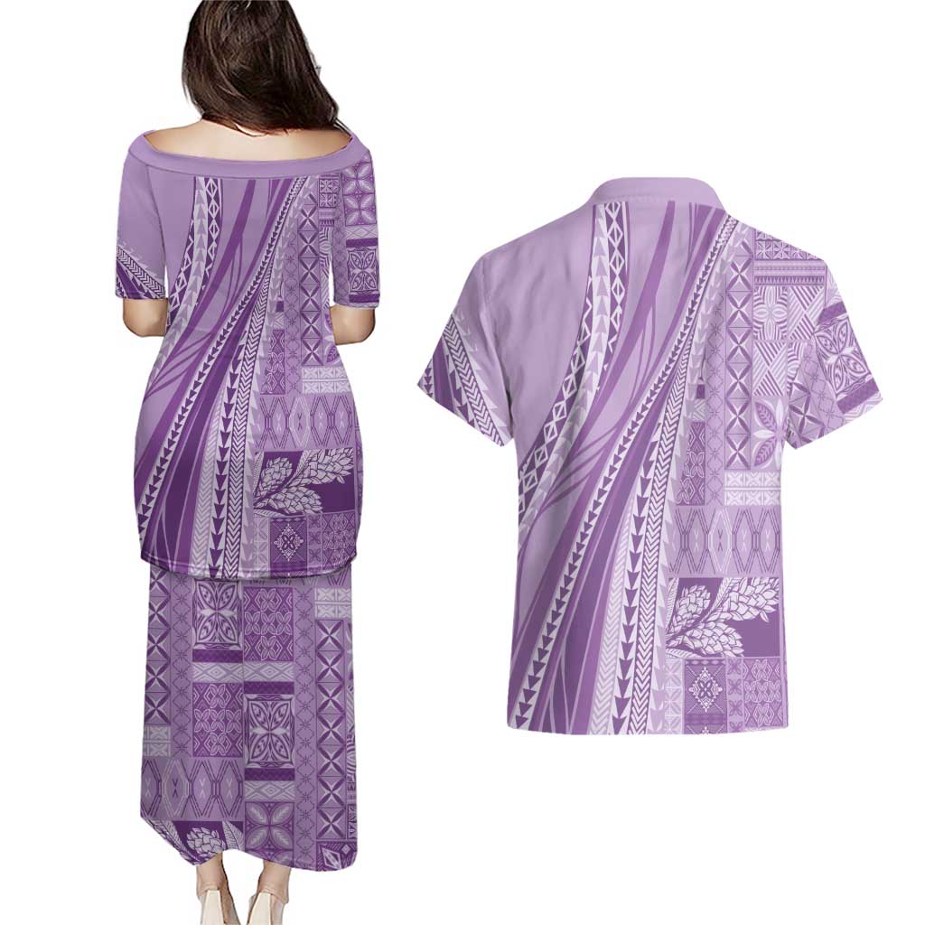 Pasifika Women's Day - Samoa Siapo Malu Tattoo Inspired Couples Matching Puletasi and Hawaiian Shirt Lavender LT7 - Polynesian Pride