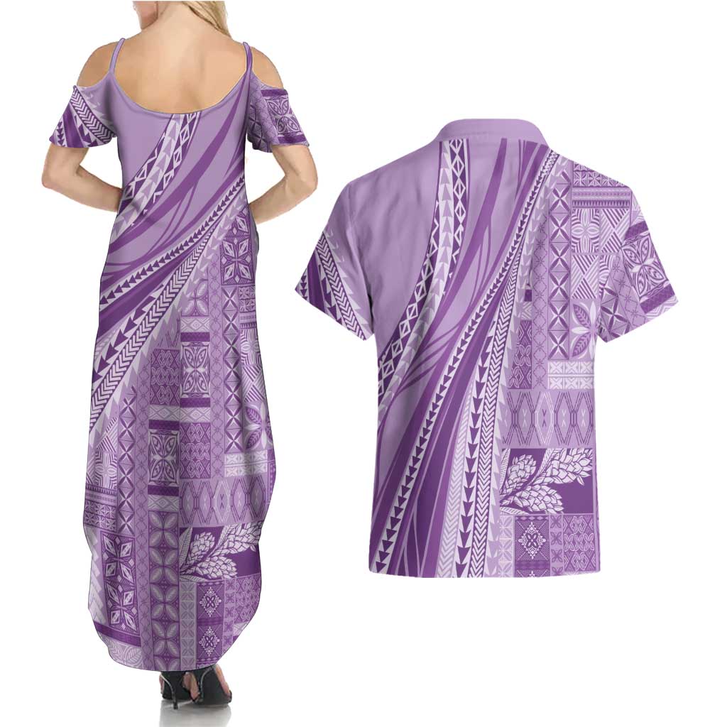 Pasifika Women's Day - Samoa Siapo Malu Tattoo Inspired Couples Matching Summer Maxi Dress and Hawaiian Shirt Lavender LT7 - Polynesian Pride