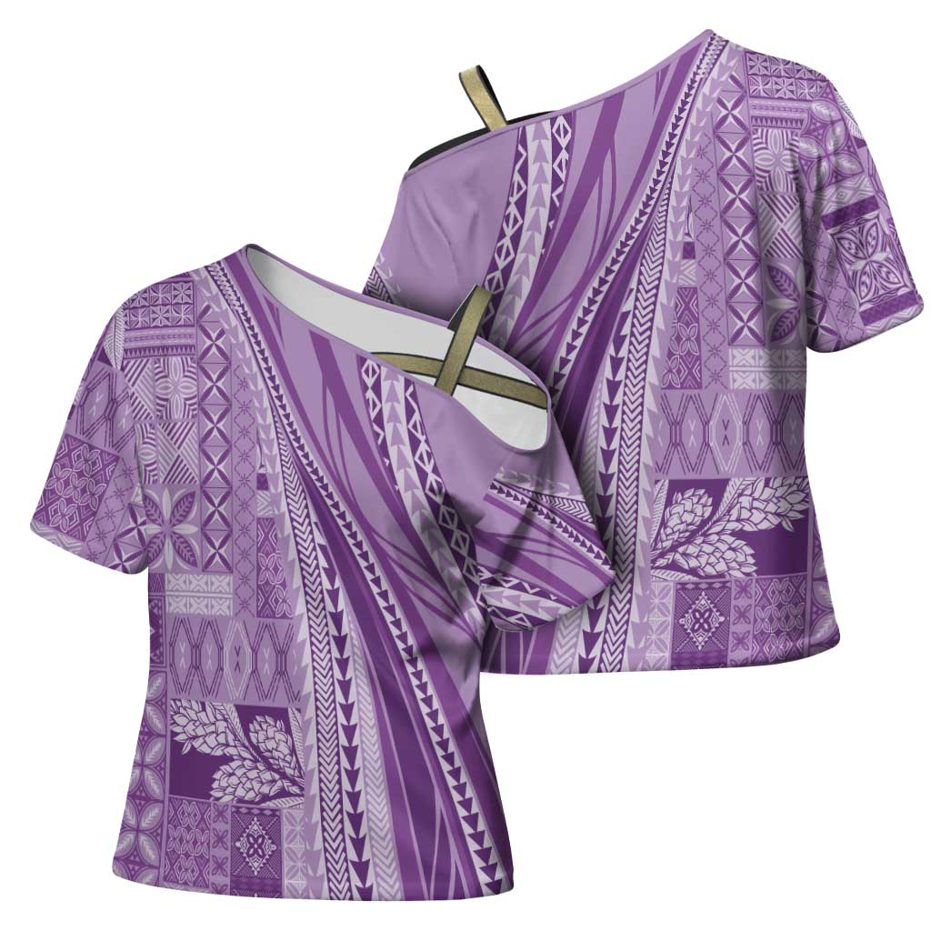 Pasifika Women's Day - Samoa Siapo Malu Tattoo Inspired Cross Shoulder Shirt Lavender