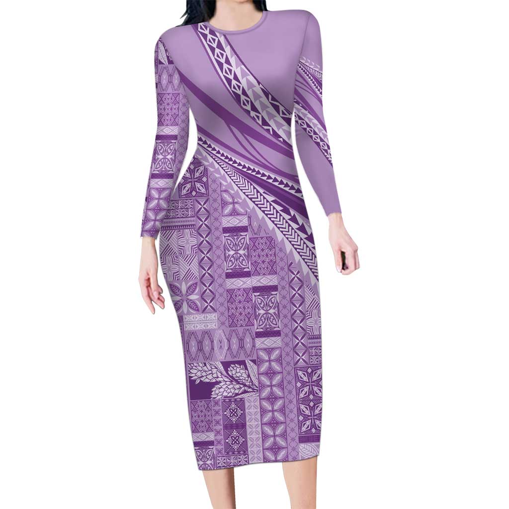 Pasifika Women's Day - Samoa Siapo Malu Tattoo Inspired Family Matching Long Sleeve Bodycon Dress and Hawaiian Shirt Lavender