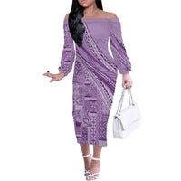 Pasifika Women's Day - Samoa Siapo Malu Tattoo Inspired Family Matching Off The Shoulder Long Sleeve Dress and Hawaiian Shirt Lavender