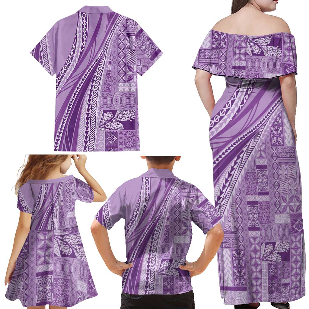 Pasifika Women's Day - Samoa Siapo Malu Tattoo Inspired Family Matching Off Shoulder Maxi Dress and Hawaiian Shirt Lavender