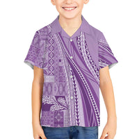 Pasifika Women's Day - Samoa Siapo Malu Tattoo Inspired Family Matching Off Shoulder Short Dress and Hawaiian Shirt Lavender