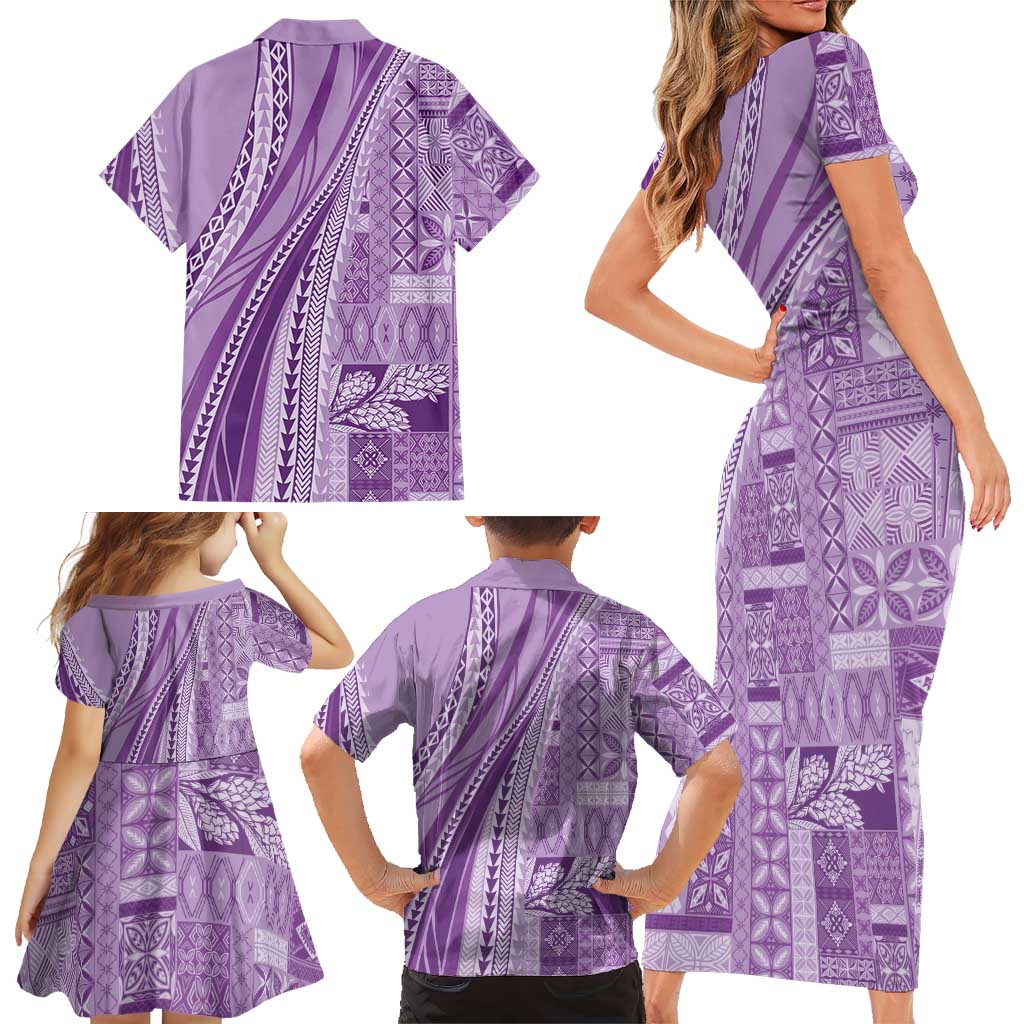 Pasifika Women's Day - Samoa Siapo Malu Tattoo Inspired Family Matching Short Sleeve Bodycon Dress and Hawaiian Shirt Lavender LT7 - Polynesian Pride