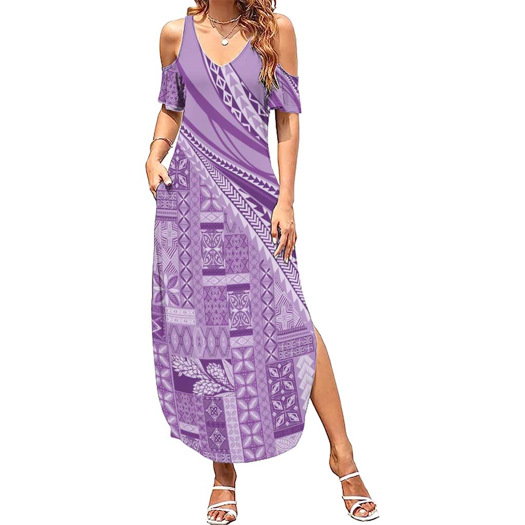 Pasifika Women's Day - Samoa Siapo Malu Tattoo Inspired Family Matching Summer Maxi Dress and Hawaiian Shirt Lavender