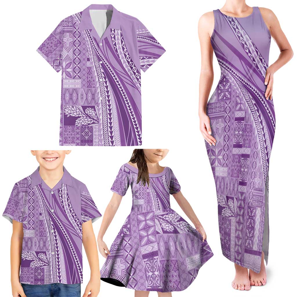 Pasifika Women's Day - Samoa Siapo Malu Tattoo Inspired Family Matching Tank Maxi Dress and Hawaiian Shirt Lavender