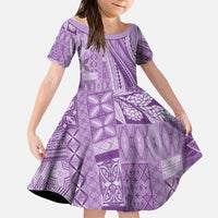 Pasifika Women's Day - Samoa Siapo Malu Tattoo Inspired Kid Short Sleeve Dress Lavender