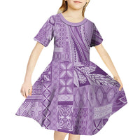Pasifika Women's Day - Samoa Siapo Malu Tattoo Inspired Kid Short Sleeve Dress Lavender