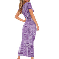 Pasifika Women's Day - Samoa Siapo Malu Tattoo Inspired Short Sleeve Bodycon Dress Lavender