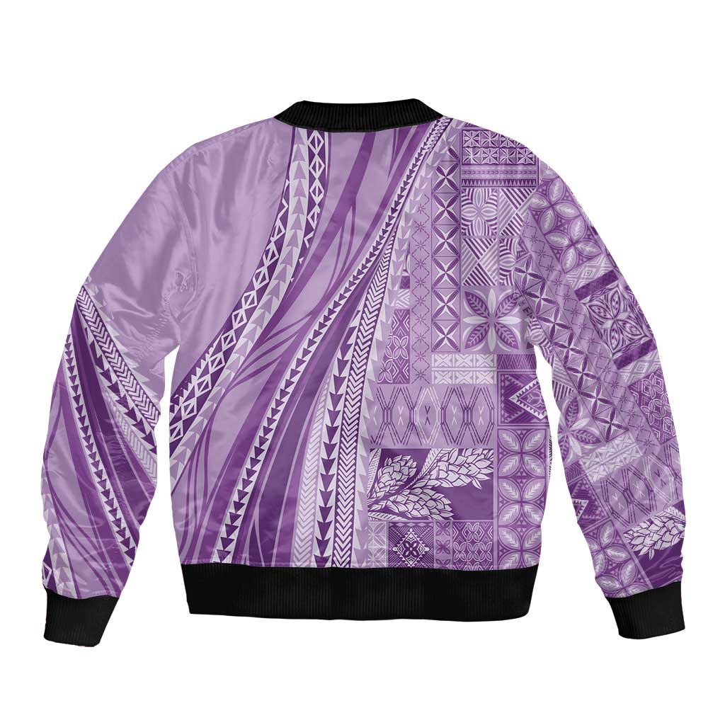 Pasifika Women's Day - Samoa Siapo Malu Tattoo Inspired Sleeve Zip Bomber Jacket Lavender LT7 - Polynesian Pride