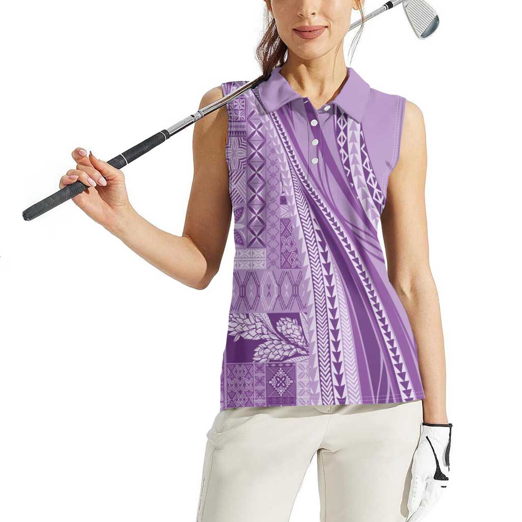 Pasifika Women's Day - Samoa Siapo Malu Tattoo Inspired Women Sleeveless Polo Shirt Lavender LT7 - Polynesian Pride