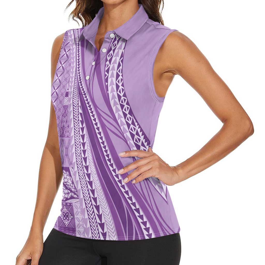 Pasifika Women's Day - Samoa Siapo Malu Tattoo Inspired Women Sleeveless Polo Shirt Lavender LT7 - Polynesian Pride